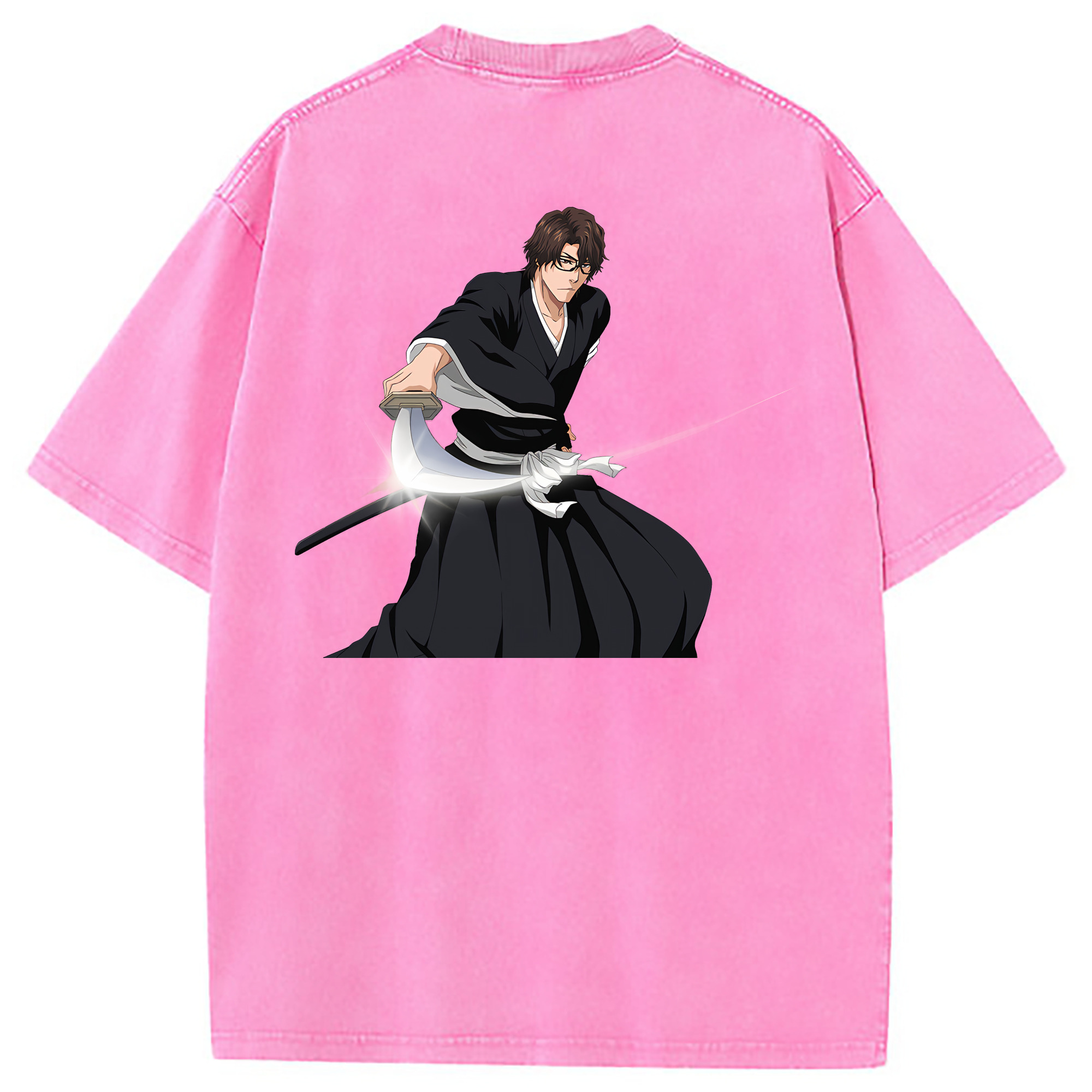 （画像用） ブリーチ 藍染 惣右介（あいぜん そうすけ） BLEACH Aizen Sousuke 綿100% ヴィンテージ風 半袖Tシャツ（背面プリント）